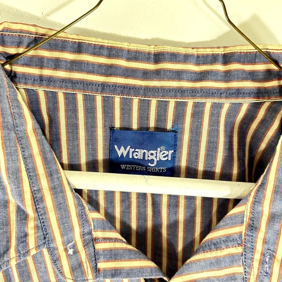 Wrangler Other - Wrangler Western Pearl Snap Button Long Sleeve Shirt Blue Yellow Striped Size XL